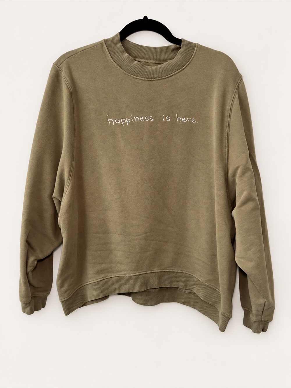 Kristin Made Happiness Is Here Olive Green Crewneck Sweatshirt L/XL